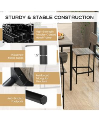 5-Piece Industrial Dining Table Set with Counter Height Table and 4 Bar Stools-Walnut