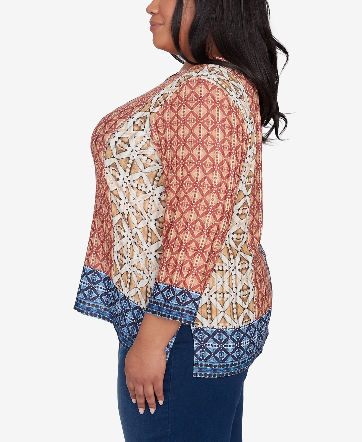 Alfred Dunner Plus Size Harvest Moon Batik Textured Border Top