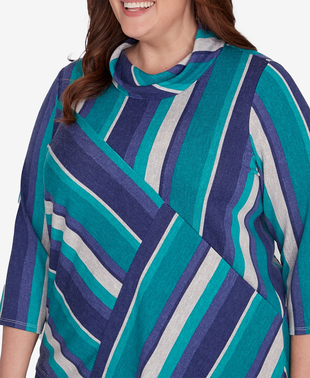 Alfred Dunner Plus Size French Quarter Spliced Stripe Cowl Neck Top
