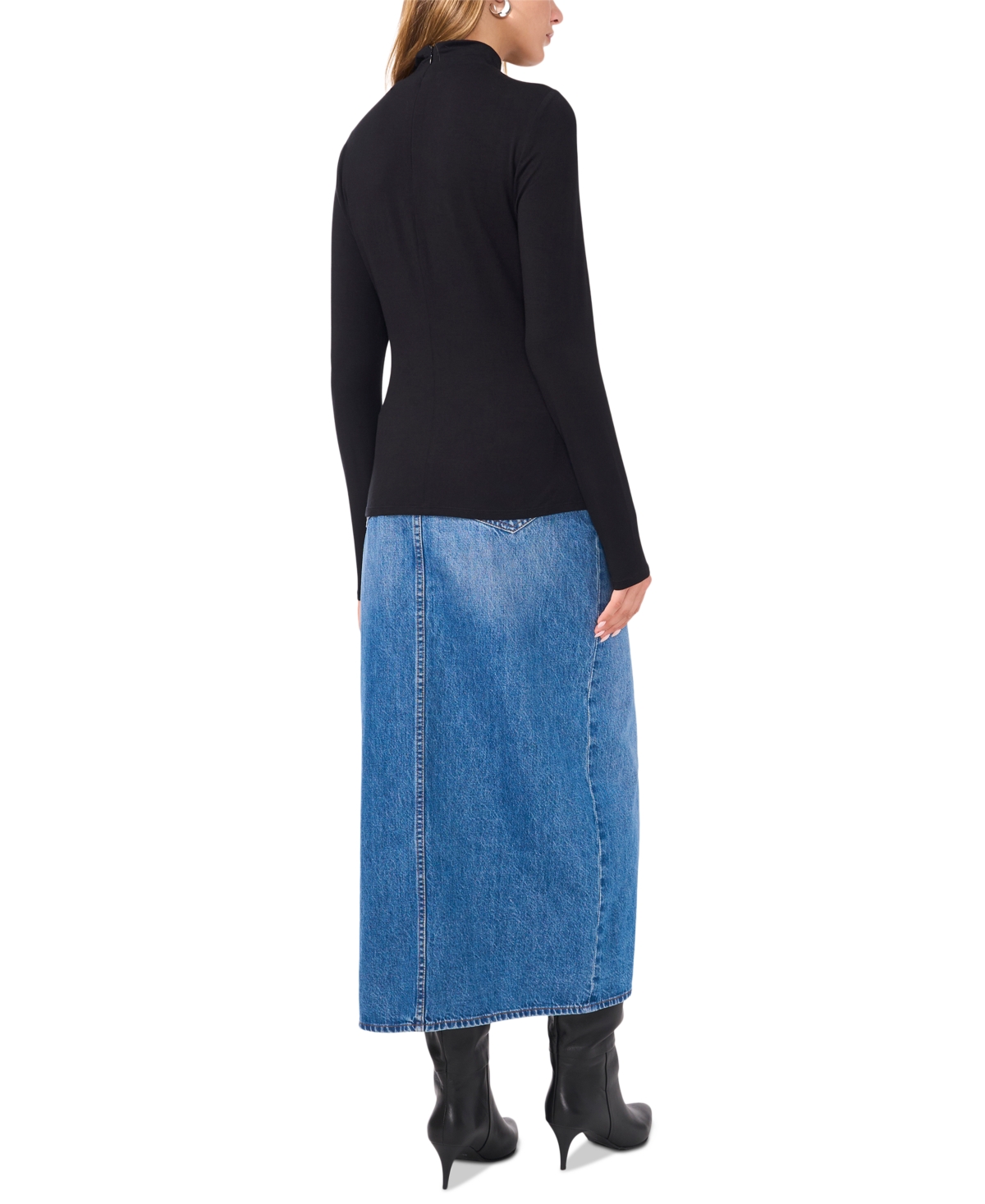 1.state Women's High-Neck Long-Sleeve Zip-Back Top