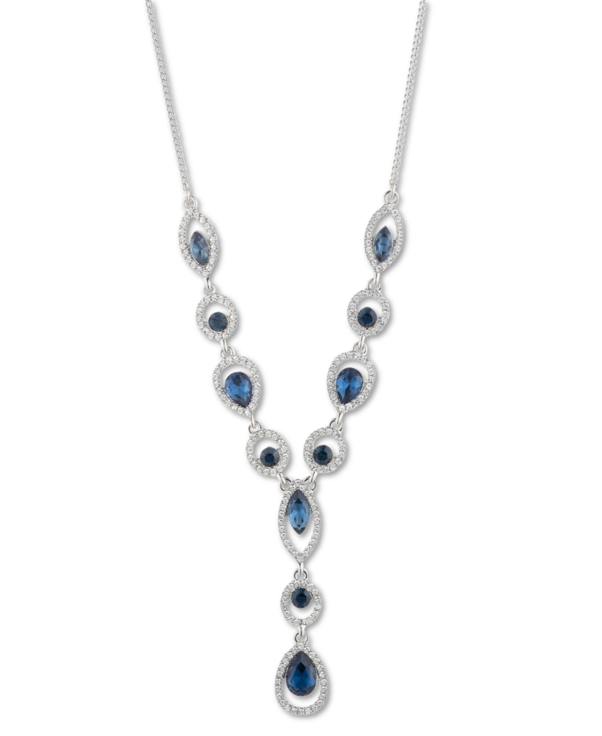 Givenchy Silver-tone Pave Stone Lariat Necklace, 16" + 3" Extender In Navy
