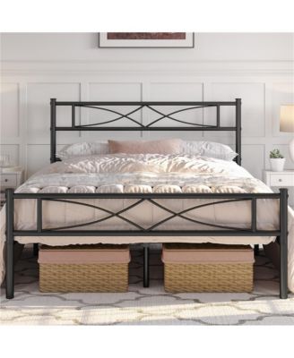 Simple Full Metal Bed Frame with Curved Design Headboard and Footboard