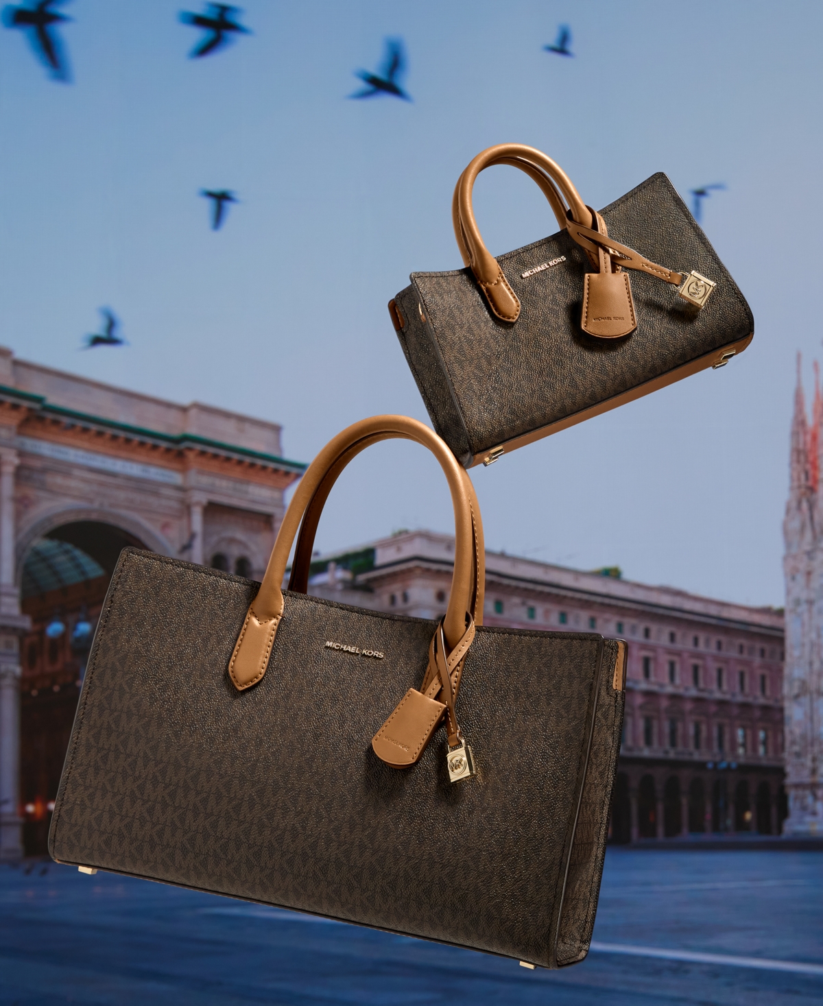 Michael Kors Michael  Scarlett Logo Medium East West Satchel Bag In Brown