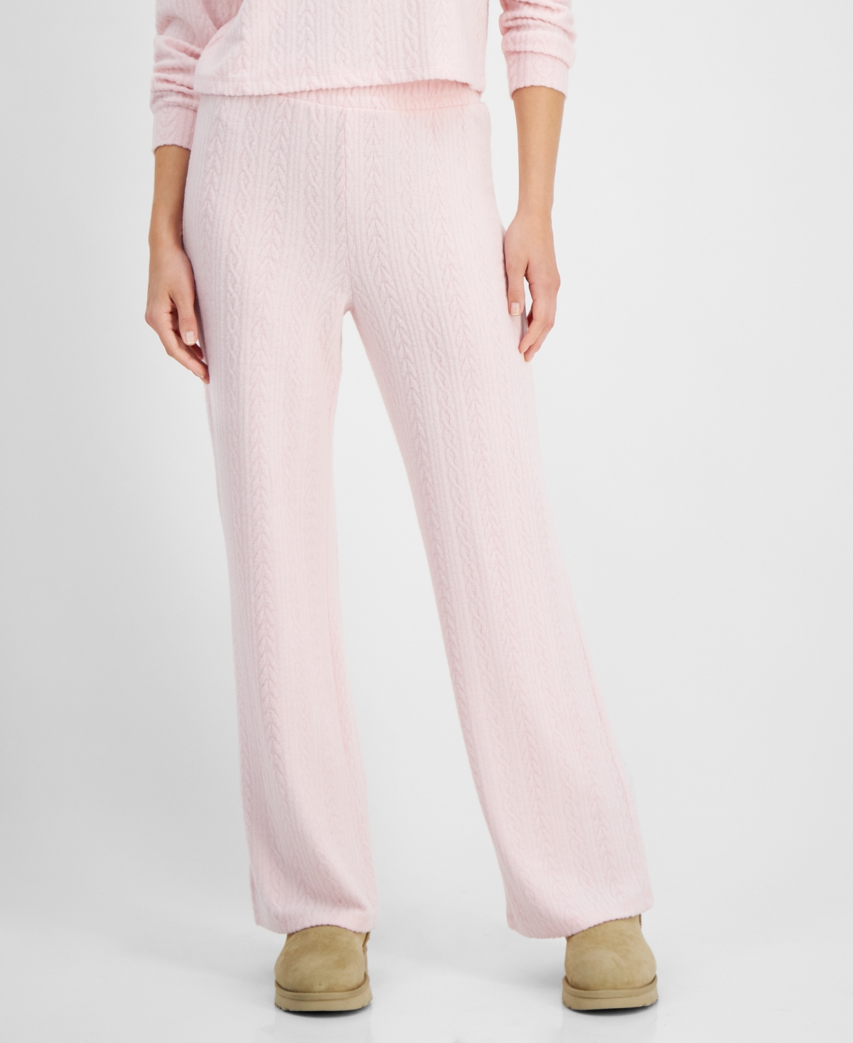 Hippie Rose Juniors' Dream Fleece Cable-knit Pants In Ballet Slippers