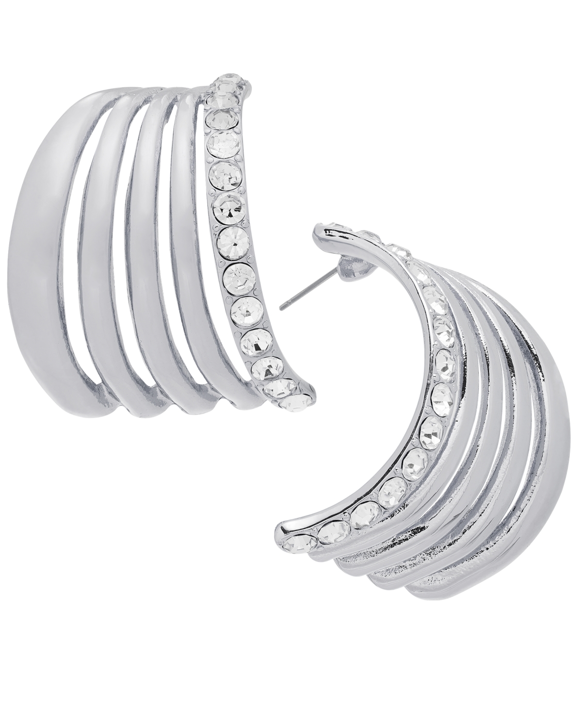 Pave Multi-Row Half Hoop Earrings, Created for Macy's - Silver