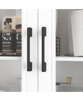 White 10-Shelf Accent Bookcase with Glass Doors, LED Lights