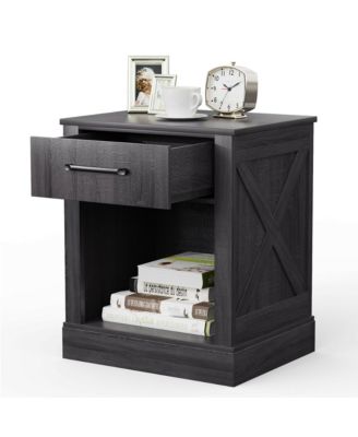 Nightstand with Drawer and Shelf Rustic Wooden Bedside Table Bedroom Brown