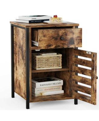 Nightstand with Drawer Cabinet Adjustable Shelf Industrial Side Table Rustic