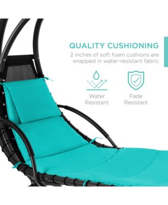 Hanging Curved Chaise Lounge Chair Swing for Backyard, Patio w/ Pillow, Shade, Stand
