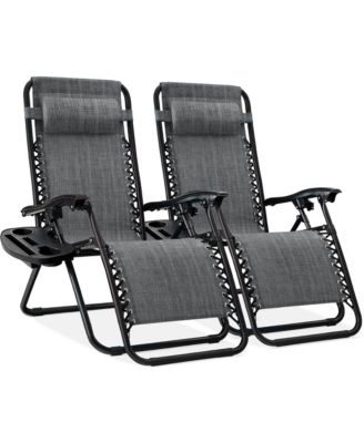 Set of 2 Zero Gravity Lounge Chair Recliners for Patio, Pool w/ Cup Holder Tray
