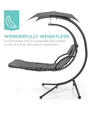 Hanging Curved Chaise Lounge Chair Swing for Backyard, Patio w/ Pillow, Shade, Stand