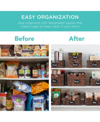 Set of 2 16in Woven Water Hyacinth Pantry Baskets w/ Chalkboard Label, Chalk Marker