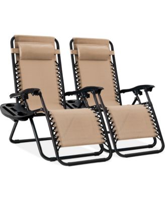 Set of 2 Zero Gravity Lounge Chair Recliners for Patio, Pool w/ Cup Holder Tray