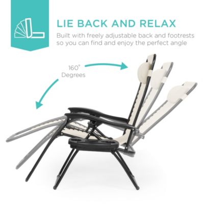 Set of 2 Zero Gravity Lounge Chair Recliners for Patio, Pool w/ Cup Holder Tray