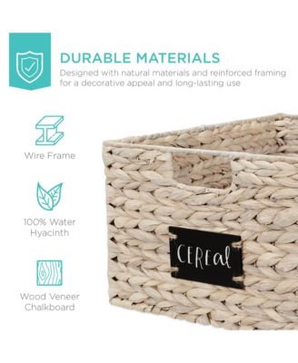 Set of 2 16in Woven Water Hyacinth Pantry Baskets w/ Chalkboard Label, Chalk Marker