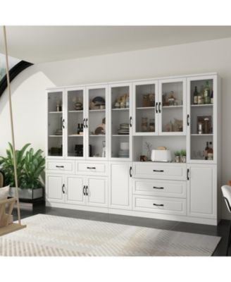 19-Shelf Wood Standard Bookcase With Adjustable Shelves,5 Drawers