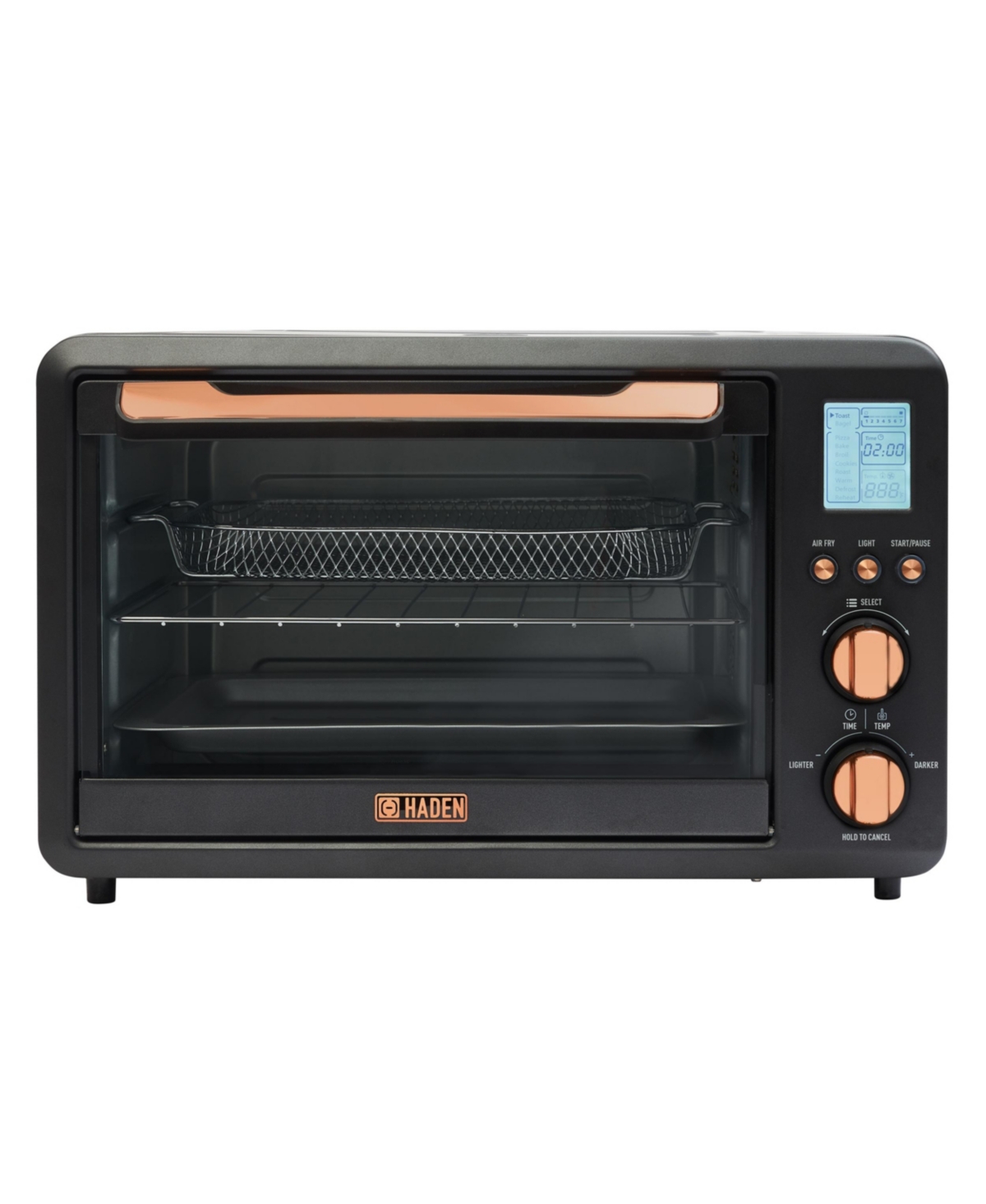 Haden 25 Liter 6- Slice Toaster Oven with Easy Reach Roll-Top Door, Air Fry, Bake, Broil, Toast Functions -Copper