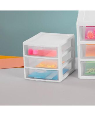 ClearView Plastic Small 3 Drawer Desktop Storage Unit, White, 6 Pack