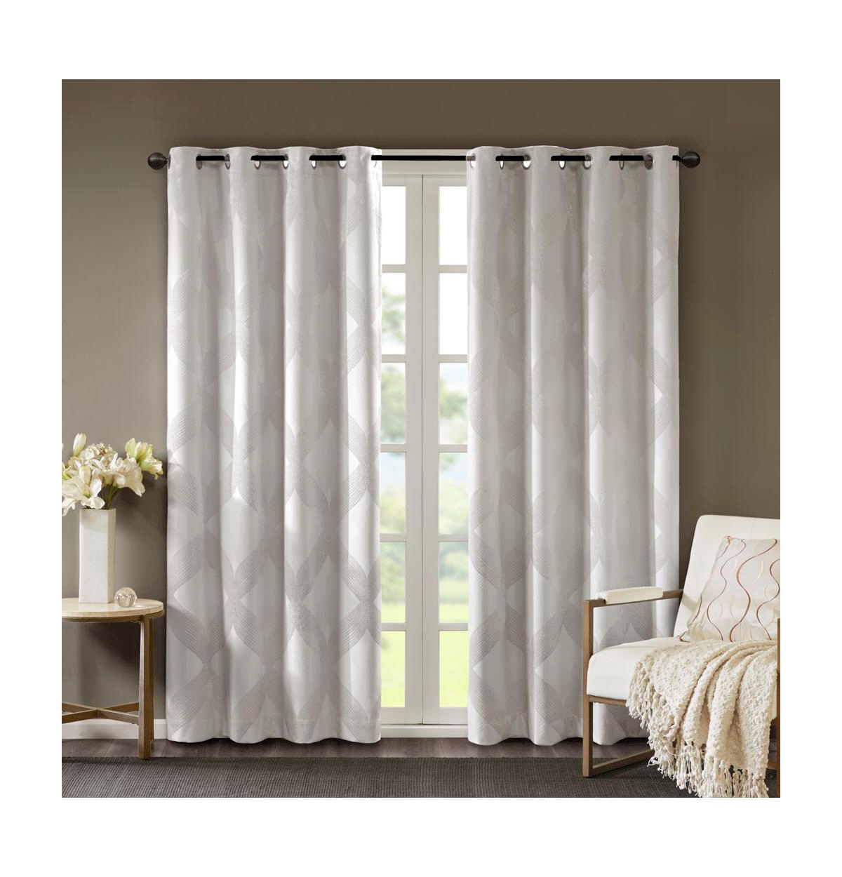 Bentley Ogee Knitted Jacquard Total blackout curtains for bedroom, Silver grommet top fit up to 1.25 inches rod Single Curtain Panel for Living Room,