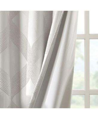 Bentley Ogee Knitted Jacquard Total blackout curtains for bedroom, Silver grommet top fit up to 1.25 inches rod Single Curtain Panel for Living Room, Width 50 length 95 inches, Pitch Black Ambiance Ivory Window Panel