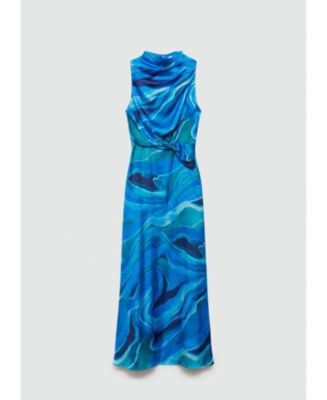 mango draped neck satin dress Mango Drape Neck Satin Maxi Dress in Blue