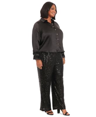 Plus Size Sequined Pull-On Pants