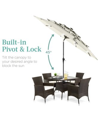 10ft 3-Tier Solar Patio Umbrella w/ 24 LED Lights, Tilt Adjustment, Easy Crank