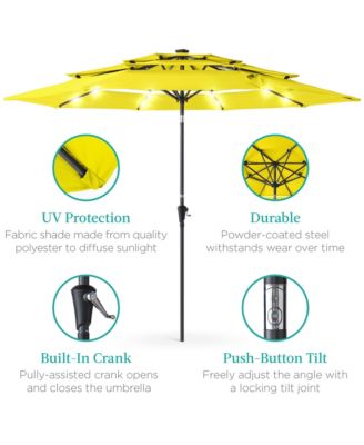 10ft 3-Tier Solar Patio Umbrella w/ 24 LED Lights, Tilt Adjustment, Easy Crank