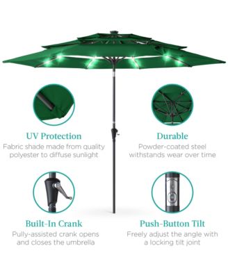 10ft 3-Tier Solar Patio Umbrella w/ 24 LED Lights, Tilt Adjustment, Easy Crank
