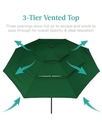 10ft 3-Tier Solar Patio Umbrella w/ 24 LED Lights, Tilt Adjustment, Easy Crank