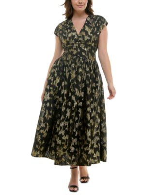 Taylor - Plus Size Printed V-Neck Cap-Sleeve Dress