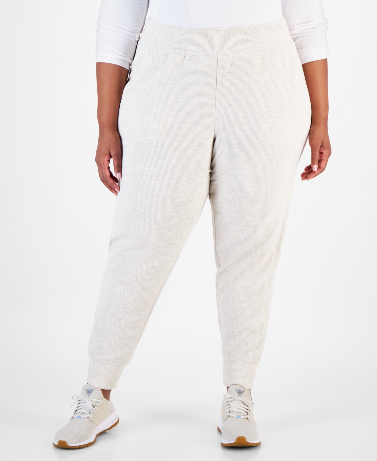 Id Ideology Plus Size Ottoman Jogger Pants, Created For Macy's In Light Sand Heather