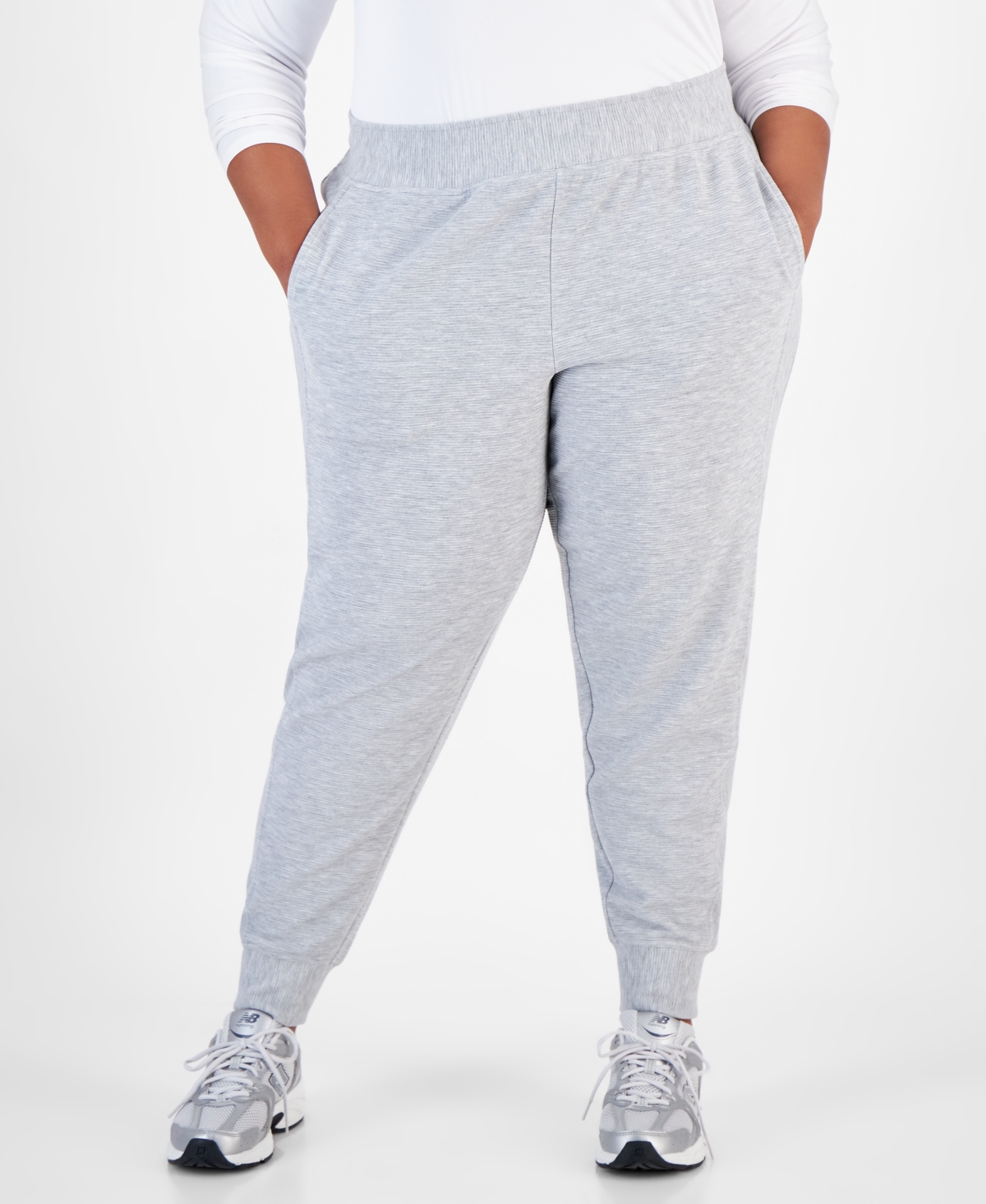 Id Ideology Plus Size Ottoman Jogger Pants, Created For Macy's In Zinc Heather