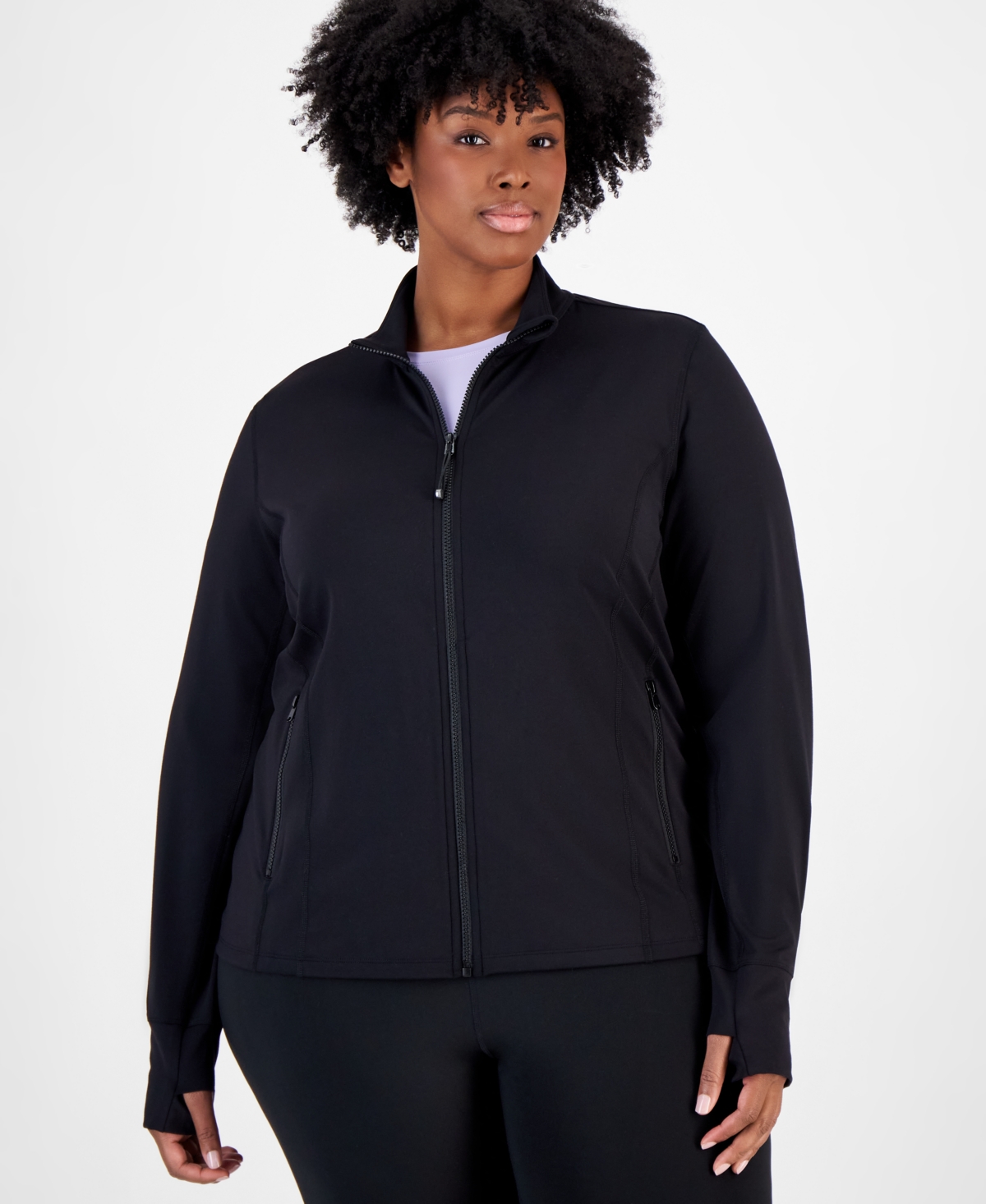 Id Ideology Plus Size Soft Flex Solid Full-zip Jacket, Created For Macy's In Deep Black
