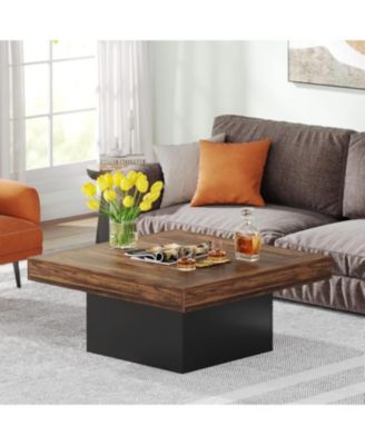 LED Coffee Table, Square Coffee Table Wood Low Coffee Table for Living Room