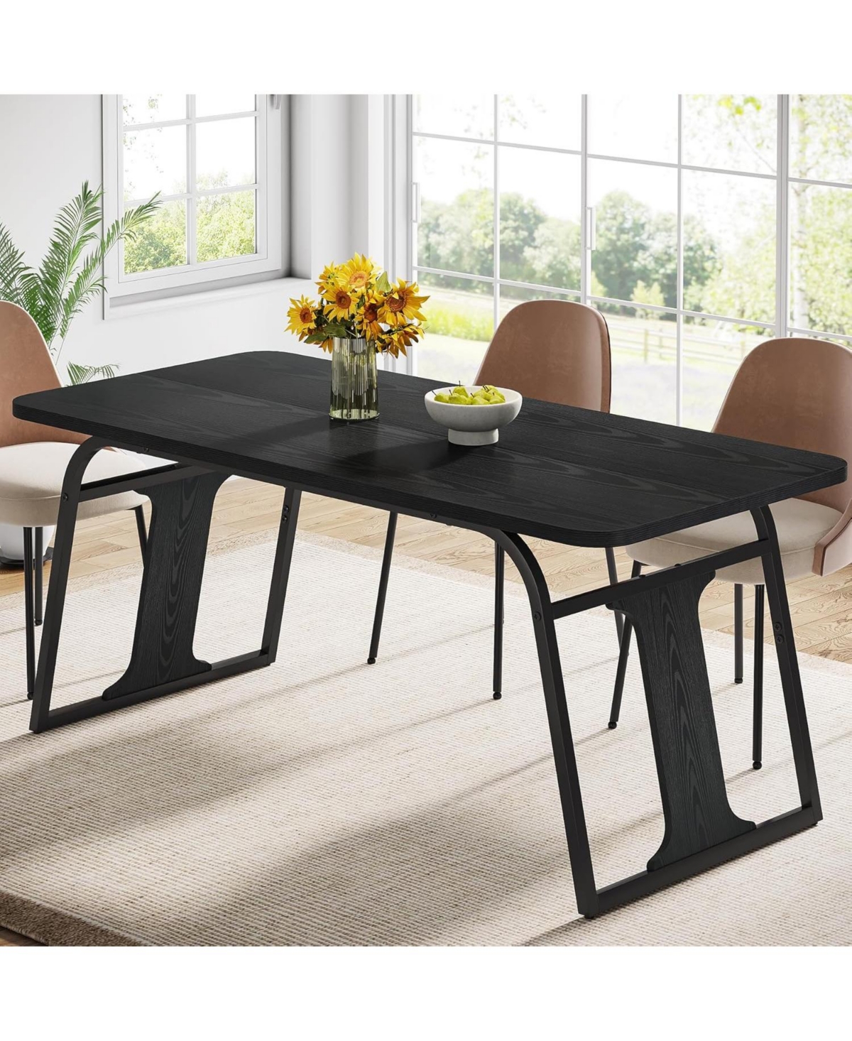 Tribesigns Modern Dining Table for 4-6, 63-Inch Rectangle Kitchen Table, Wood Dining Room Table with Sturdy Metal Legs, Dinner Table for Dining