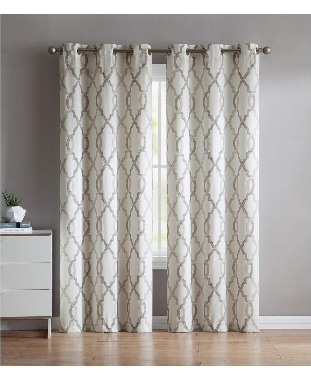Kate Aurora 2 Piece Grommet Top Light Filtering Geometric Window Curtain Panels - in. Long - Navy Blue