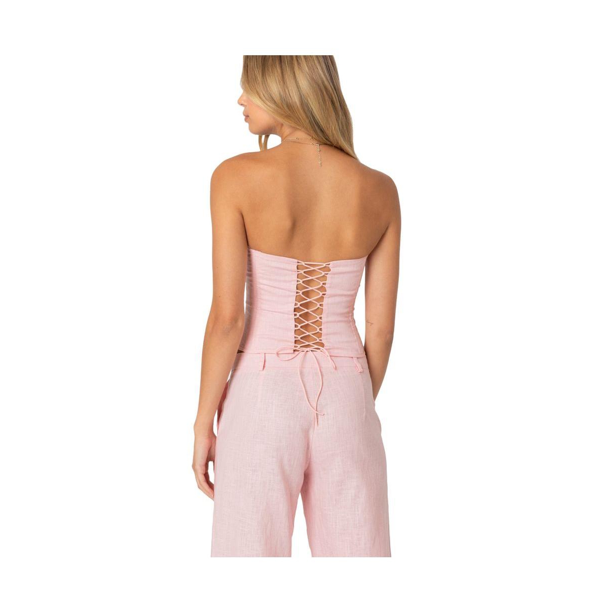 Edikted Women's Arya Linen Look Corset - Light-pink