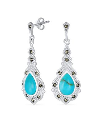 Reconstituted Turquoise Chandelier Earrings Sterling Silver Teardrop Shape Reconstituted Turquoise Chandelier Earrings Sterling Silver Teardrop Shape