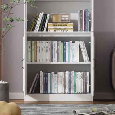 White Wooden 6 Shelves Standard Bookcase, Storage Cabinet