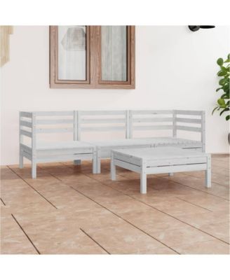 4 Piece Patio Lounge Set White Solid Wood Pine