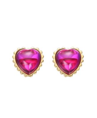 Sterling Silver 14K Gold Plated Pink Sunset Heart Stud Earrings