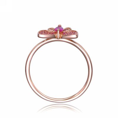 Sterling Silver 18K Rose Gold Plated Red Cubic Zirconia Butterfly Ring