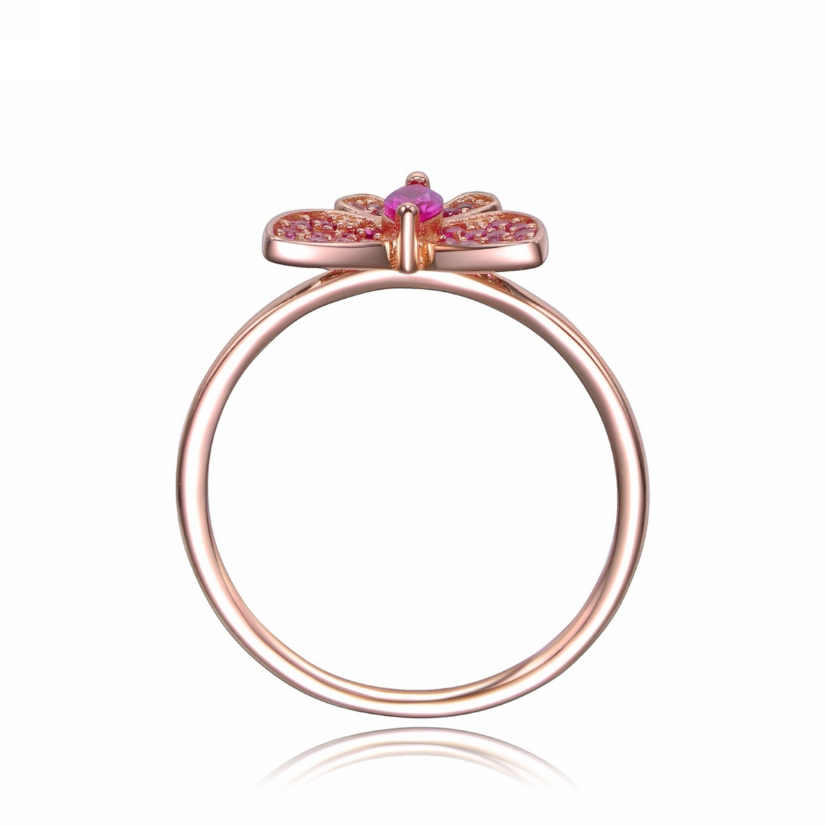GiGiGirl Sterling Silver with 18KGold Plated Red Cubic Zirconia Small Butterfly Ring - Rose