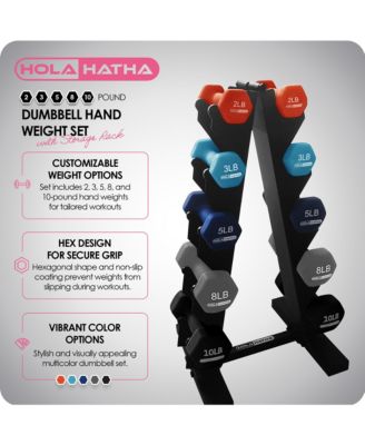 2, 3, 5, 8 & 10 Pound Neoprene Dumbbell Weight Set with Storage Rack