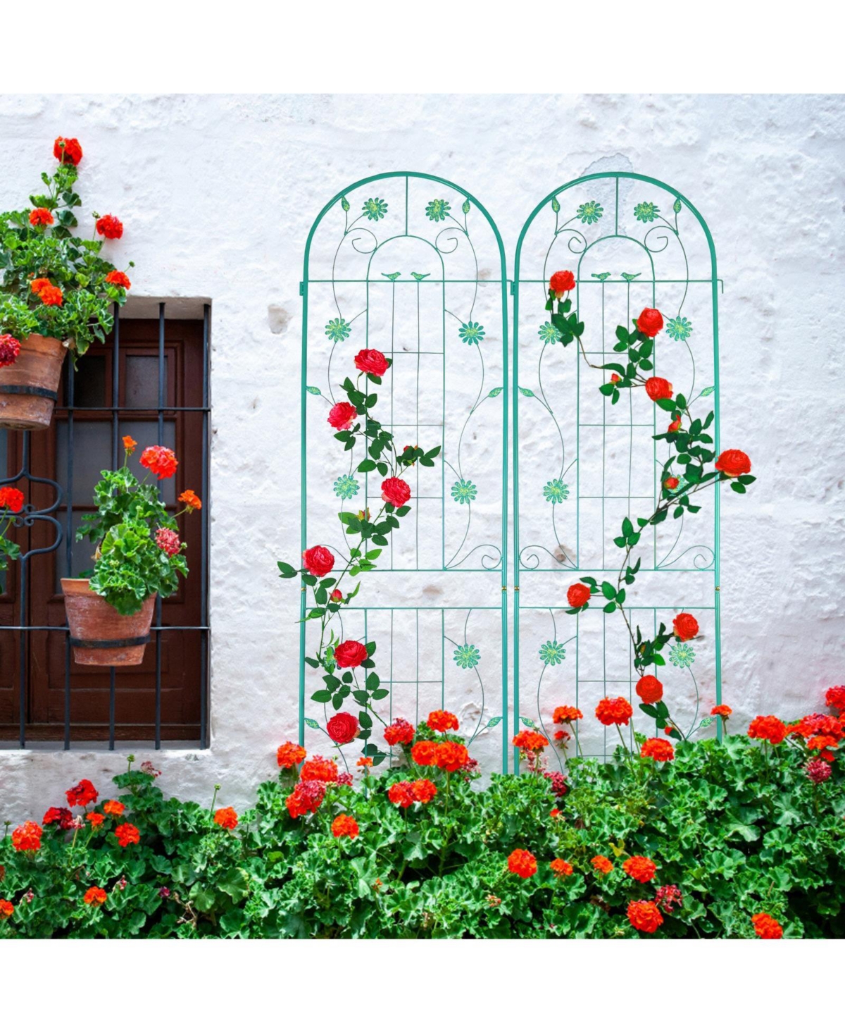 Slickblue 2-Pack Metal Garden Trellis – 86.7'' x 19.7'', RustproofTrellis for Climbing Plants and Outdoor Flower Support - Green