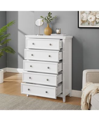 Modern 5-Drawer Dresser – White Cabinet with 5 Drawers, Ideal for Living Room or Farmhouse Closet Storage