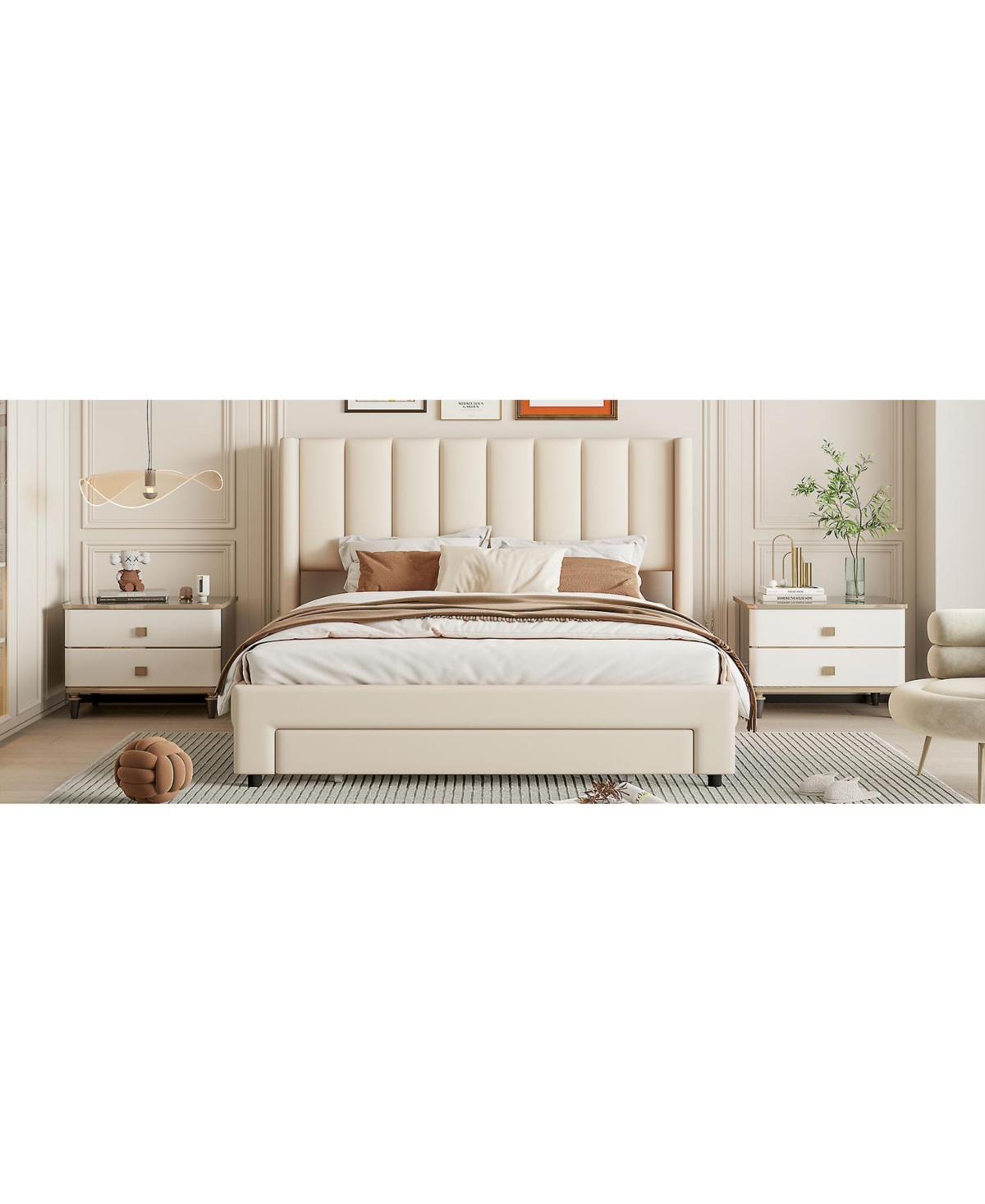 Slickblue Full Size Velvet Upholstered Storage Bed with Large Drawer Platform Design