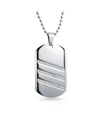 GeometricCZ Dog Tag Pendant Necklace Stainless Steel With Chain 24 Inch