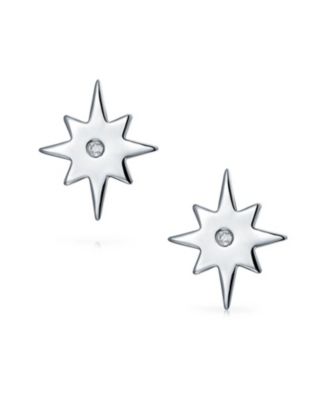 Trendy Petite CZ Accent Celestial Astrology Shinning Polaris North Star Stud Earrings .925 Sterling Silver